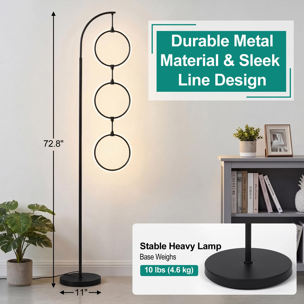 Black 3-Light LED Floor Lamp, Modern Arc Floor Lamp