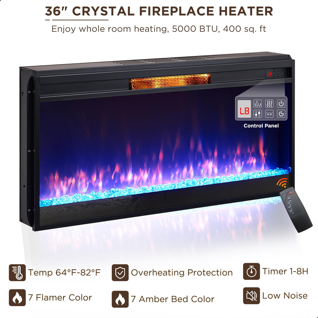 Fireplace TV Stand for 80 Inch TV, Farmhouse Highboy Entertainment Center w/LED Lights & 36" Electric Fireplace