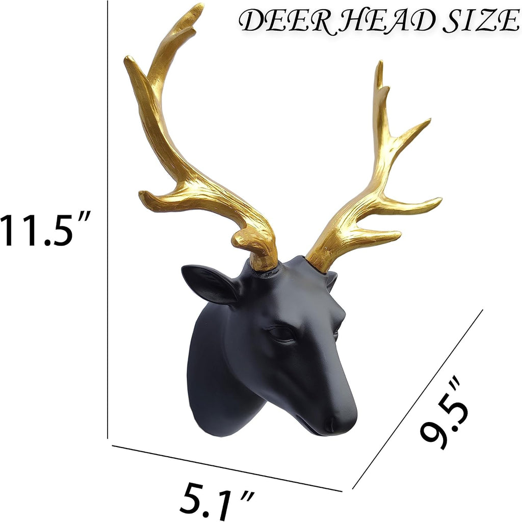 Deer Head Wall Decor-Wall Sculpture Resin Deer Head Gold Antler Faux Skull-Handmade Wall Art Hanging Rustic Animal