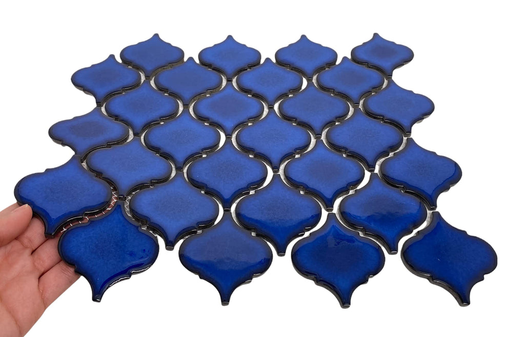 Premium Cobalt Blue 2 Inches Lantern Porcelain Mosaic Tile, Glossy Finish, Box of 20 Sheets Backsplash, Bathroom