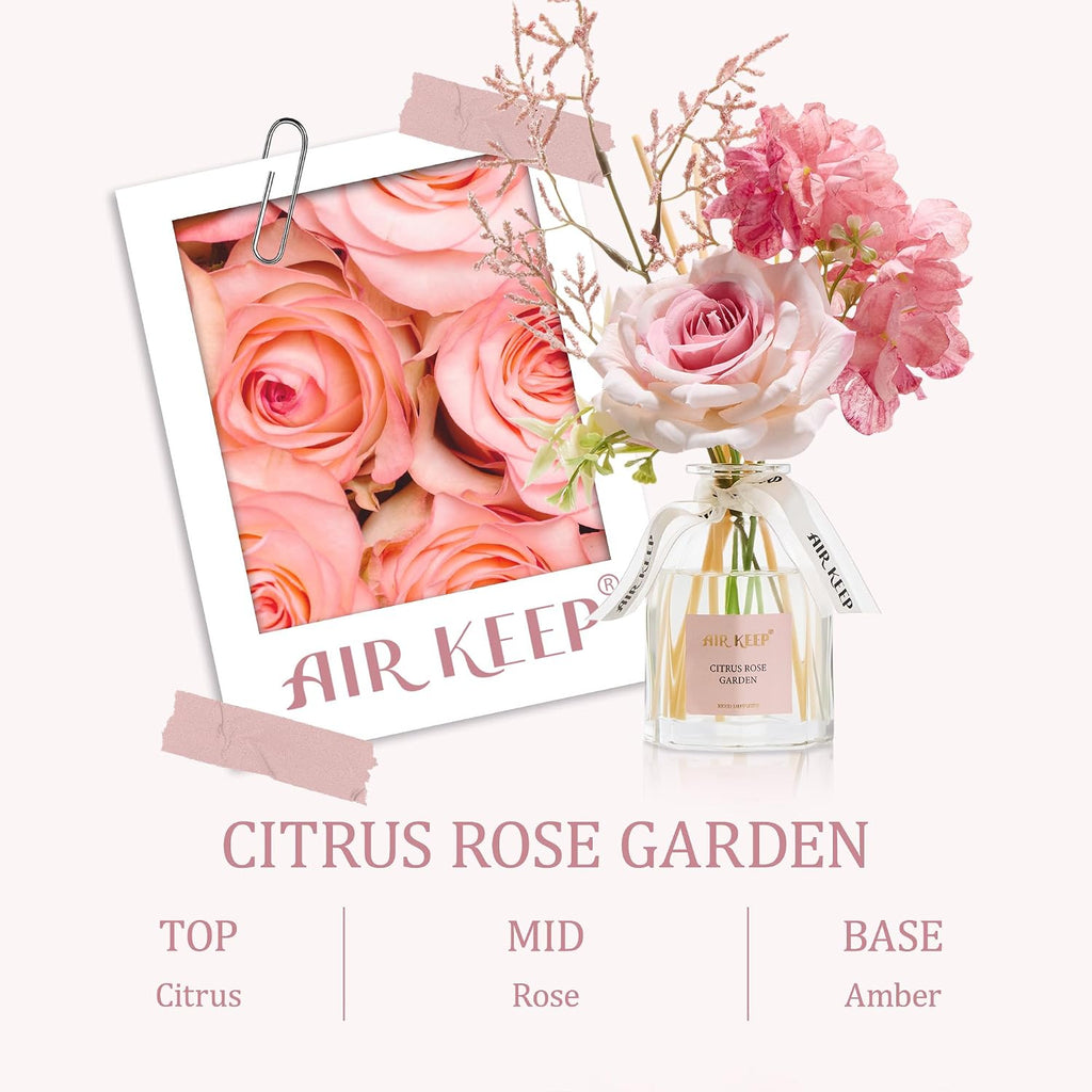 Flower Reed Diffuser Set, Citrus Rose Garden Diffuser Gift Set,4.06 fl oz Essential Oil Sticks Diffusers Air - Set of 42