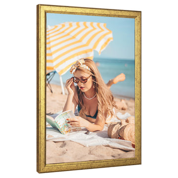 19x27 Wood Frame Gold, Ornate Natural 27x19in Picture Poster Frame, Modern Golden 19 x 27inch Gallery Wall Photo