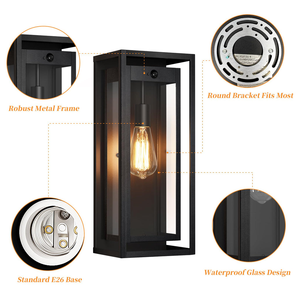 19" Motion Sensor Outdoor Wall Lights, 2 Pack Large Dusk to Dawn Outdoor Lights, 2 Lighting Modes Waterproof