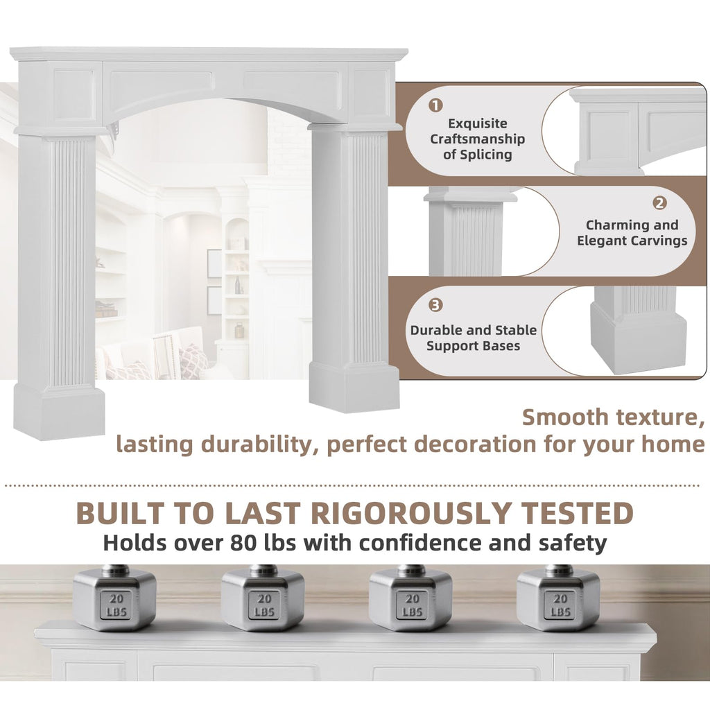 Modern Fireplace Mantel Surround, White Freestanding Surround Mantel for Electric Fireplaces, Waterproof &