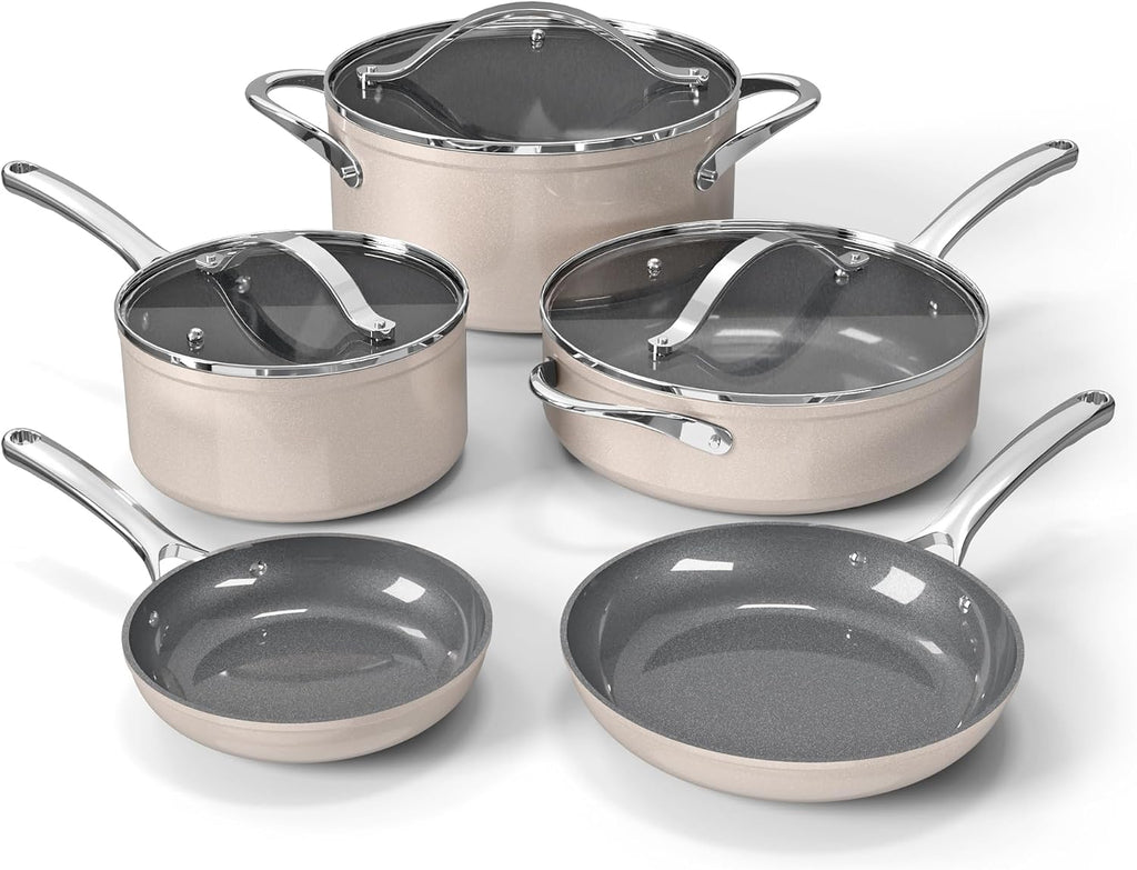 Bakken 12-Piece Ceramic Cookware Set, Nonstick Pots and Pans Set, Non-Toxic PTFE & PFAS-Free Cookware with Silicone