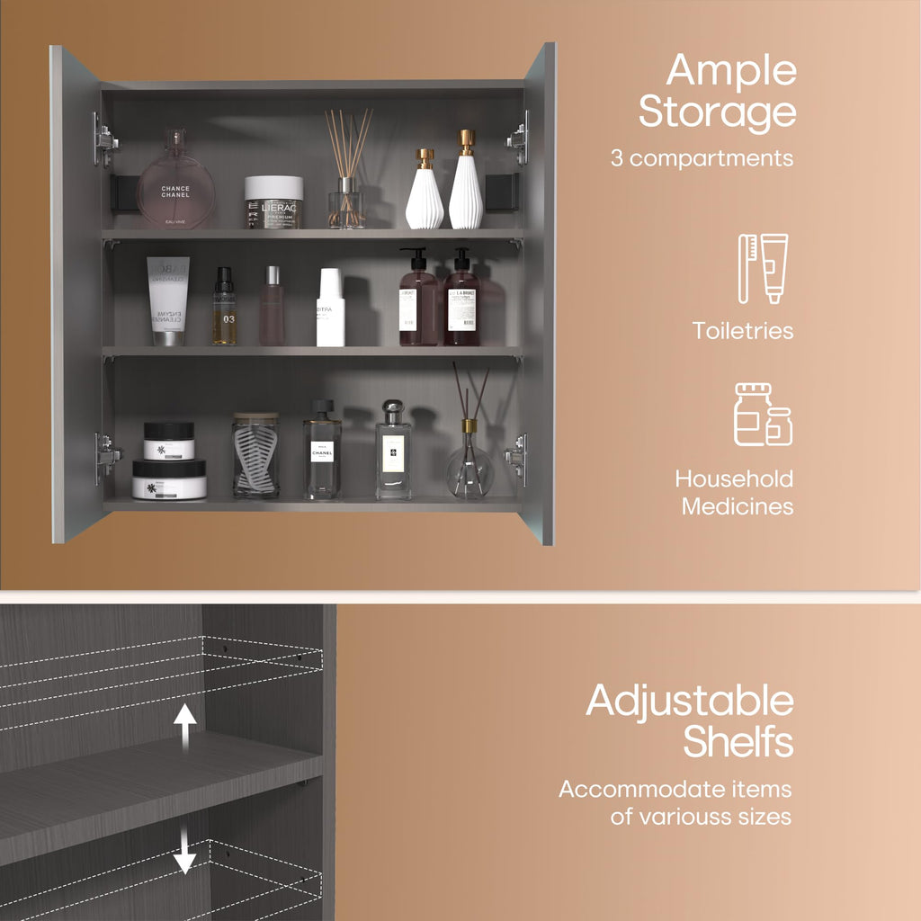 Reflexon 24x24 inch Bathroom Wall Cabinet, Storage Cabinet, Medicine Cabinet with 2 Door and Adjustable Shelves, Grey