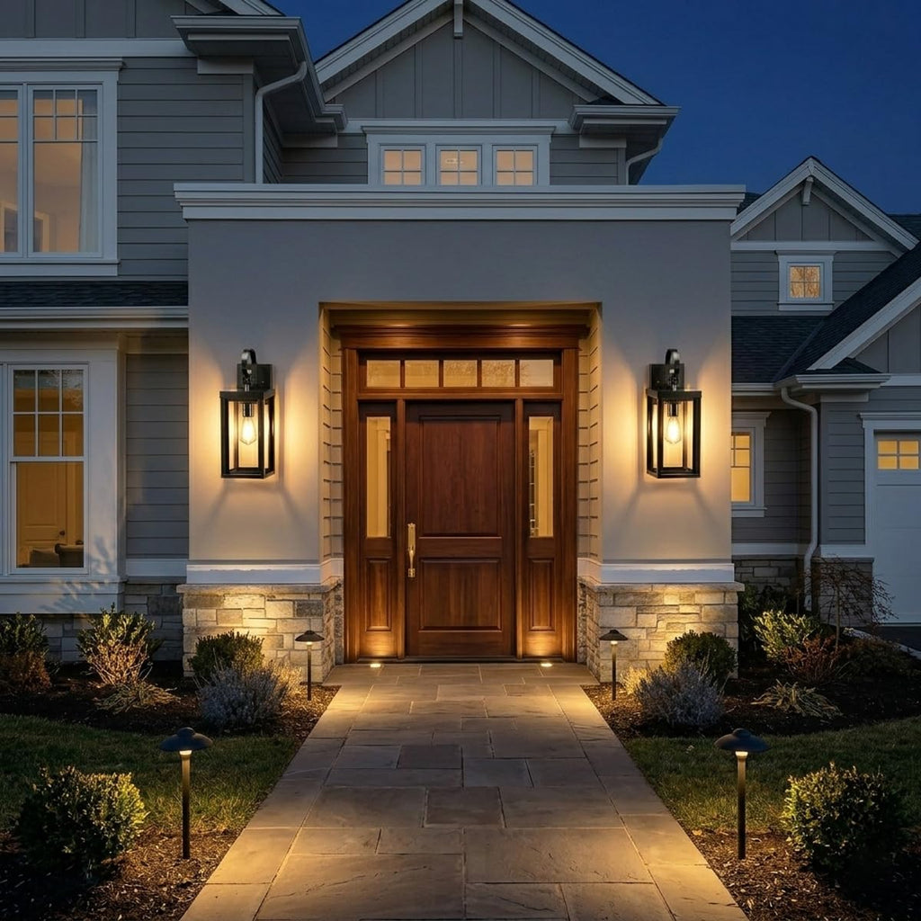 18" Large Solar Porch Lights Outdoor Wall Sconce 2-Pack, Matte Black