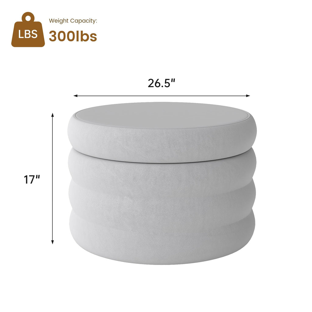 26.3" Wide Round Velvet Ottoman, Storage Foot Stool with Removable Top, Dressing Room and Bedroom, Gray