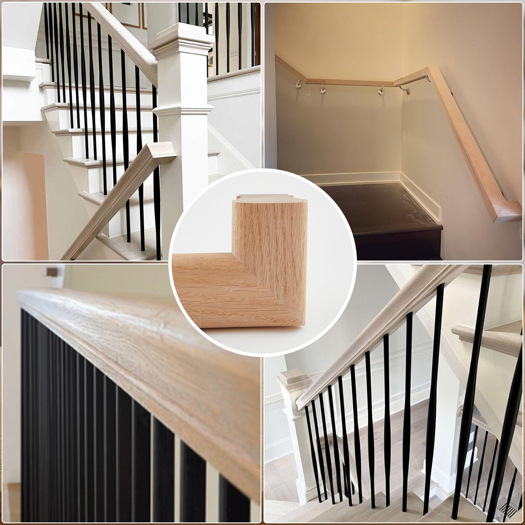 6010 Red Oak Handrail Kit 4 ft with Wall Returns and Wall Mount Brackets Indoor Wood Stairs Handrails Included Screws