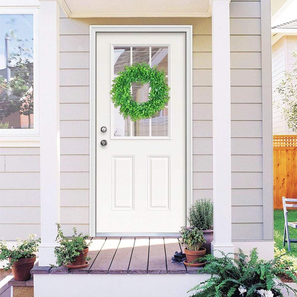 23.6inch Front Door Boxwood Wreaths, Spring Summer Green Wreath