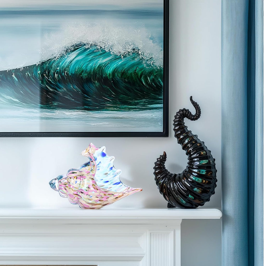 Glass Conch Shell Glass Sea Shells Conch Shell Decor Glass Sea Life Figurines Blown Glass Decor Coastal Home Decor