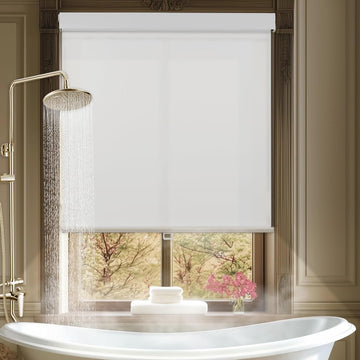 No Drill Cordless Blackout Roller Shades with Valance, Waterproof UV Protection Privacy Drilless Easy Install Blinds