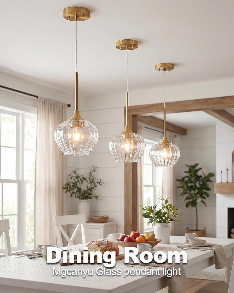 Glass Pendant Lights for Kitchen Island, 7.7" Modern Gold Pendant Light Fixtures Small Adjustable Hanging Light for