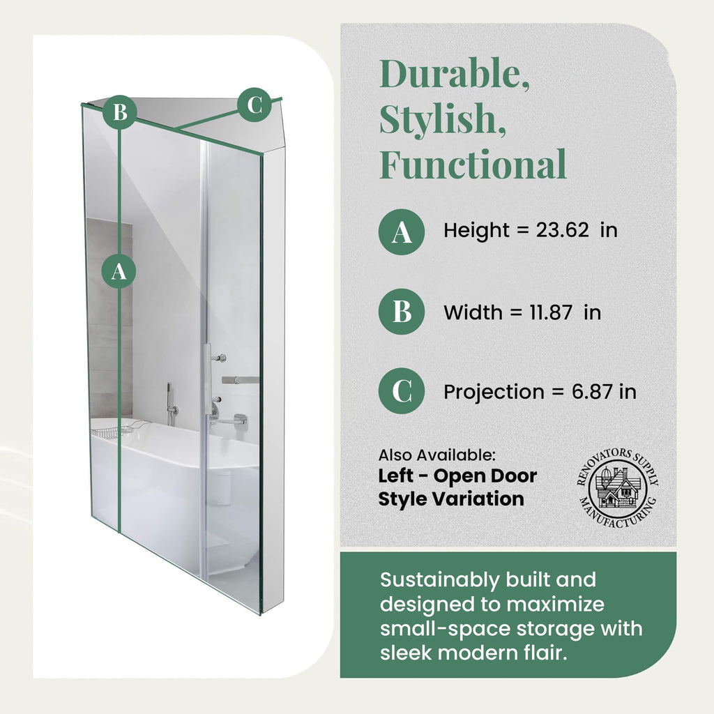 Supply Infinity Corner Wall Mount Medicine Cabinet with Mirror Polished Stainless Steel Bathroom Storage 23.6 x 11.8