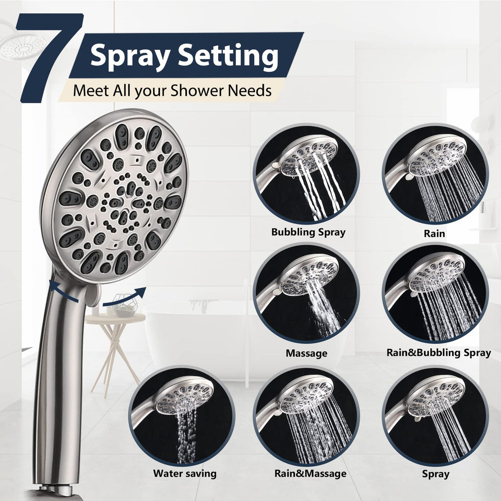 Rainfall 8 Inch Round Shower Head with High Pressure Handheld Spray Combo, Drill-Free Slide Bar with Adjustable