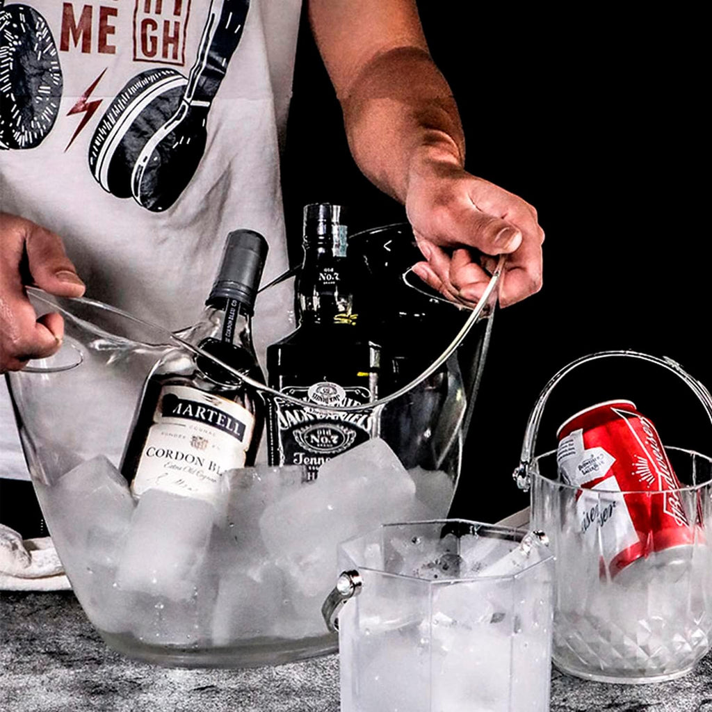 Beverage Tubs for Parties Plastic Ice Bucket for Cocktail Bar Clear Acrylic Wine Bucket with Scoops Drink Bucket - Set of 6