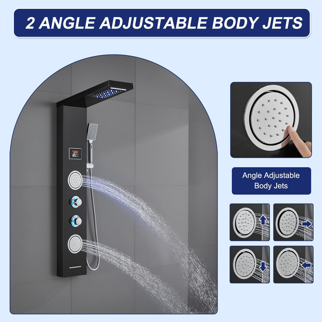 5-in-1 LED Rainfall Waterfall Shower Panel Tower System Black