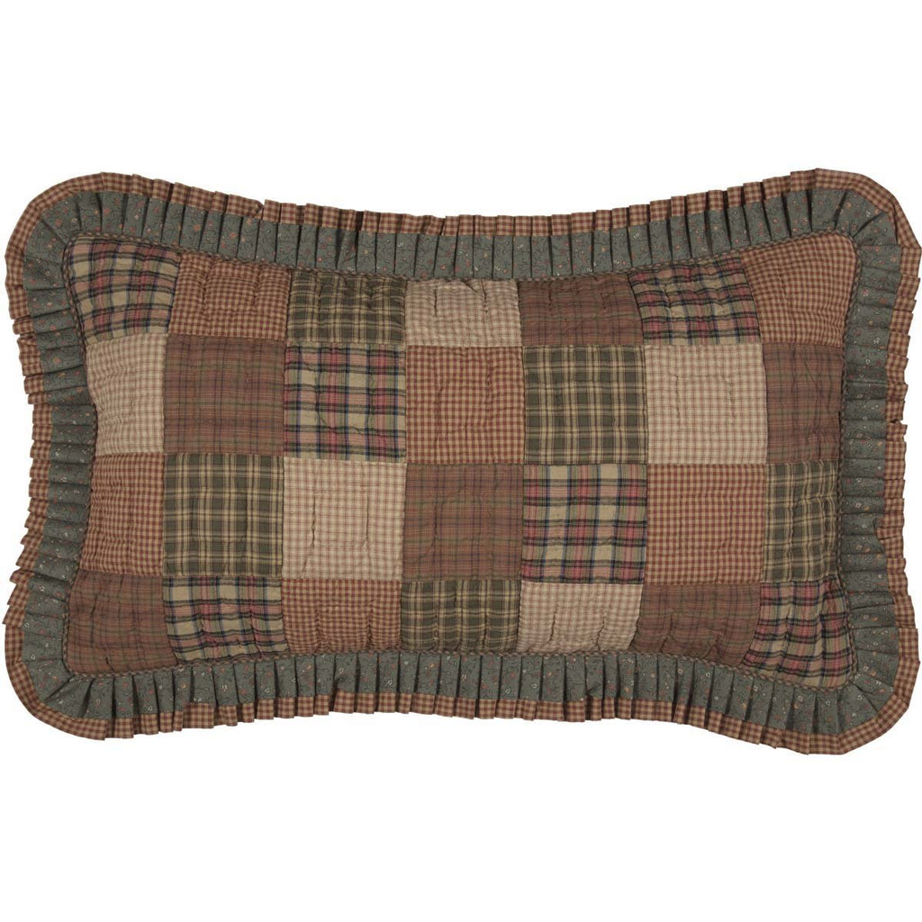 Primitive Bedding Cinnamon Plaid Cotton Hand Quilted Patchwork King Sham, Dark Olive Green