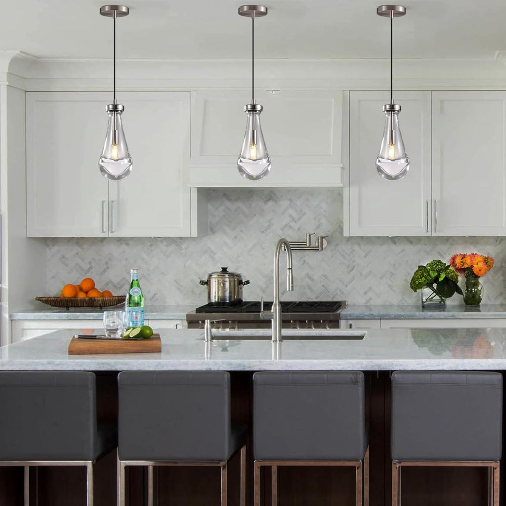 Raindrop Pendant Lights Kitchen Island Teardrop Nickel Hanging Light Fixtures Clear Solid Glass Pendant Light Modern Chandeliers for Dining Room Porch Corridor Living Room (1-Pack) A121-B0DL49KSTZ