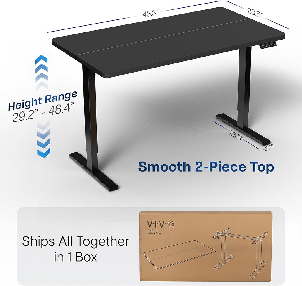 Black 43 x 24 in Standing Desk, DESK-1B4B | Electric, Holds 220 lbs, Sit Stand, Height Adjustable, Home Office