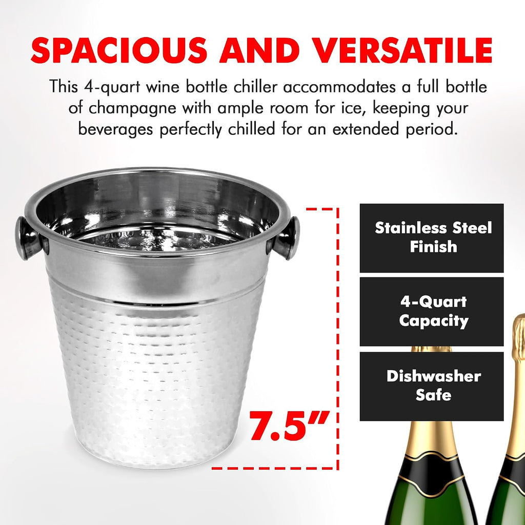 Hammered Champagne Bucket. 4 Quart. Stainless Steel