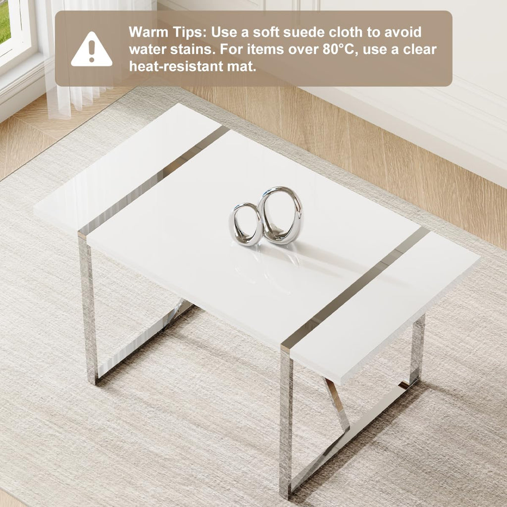 Dining Table Set for 4, White Rectangular MDF Kitchen Table and Leather Dining Chairs Set of 4, 5 Piece Dining Table