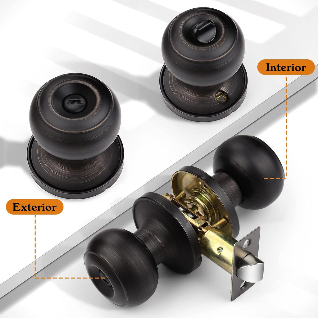 Oil Rubbed Bronze Door Knobs, Privacy Door Knob Bedroom, Interior Door Knobs with Thumb Turning Locking Button, 1 Pack