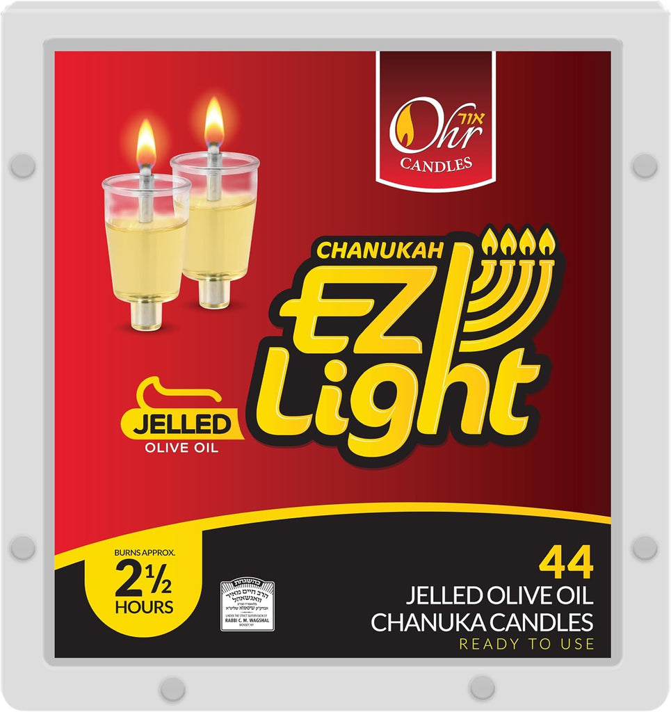 Pre-Filled Oil Cup Candles - Hanukkah Candles EZ Lights - Jelled 100% Olive Oil with Cotton Wick in Plastic Cup - Set of 44