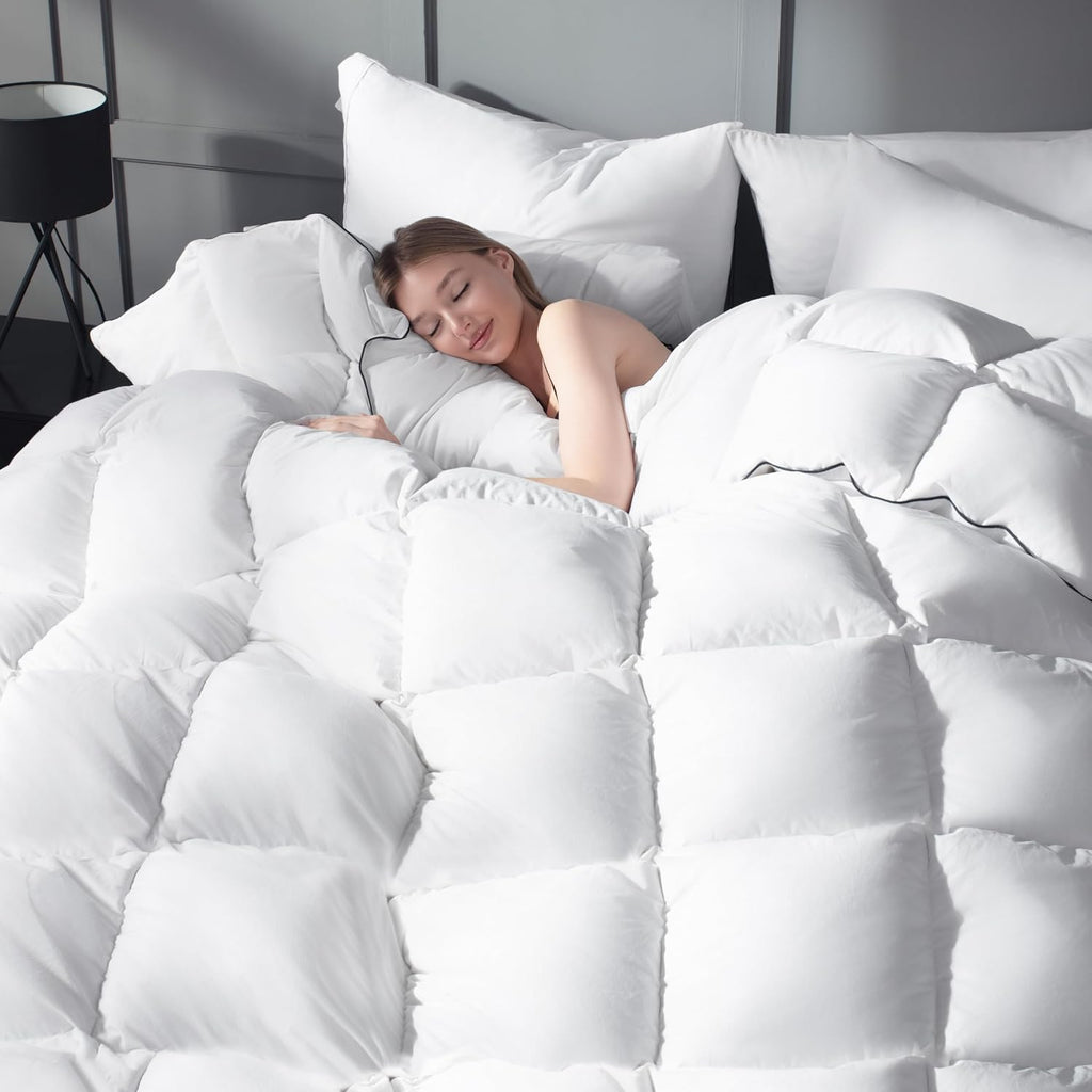 Goose Feather Down Comforter Twin - 100% Cotton Ultra Fluffy Duvet Insert Twin, 1200TC, 850+FP