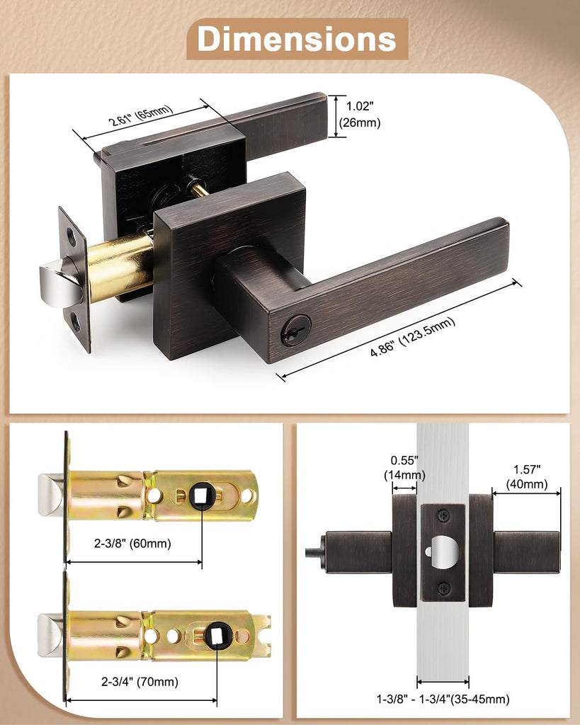 5 Pack Keyed Entry Lever Locks for Exterior Door & Front Door, Heavy Duty Entrance Door Handles, Oil Rubbed Bronze