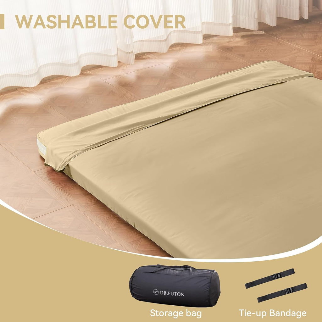 Japanese Floor Futon Mattress Extra Thick Folding Roll Up Bed Topper Mat for Guest, Lounger and Tavel