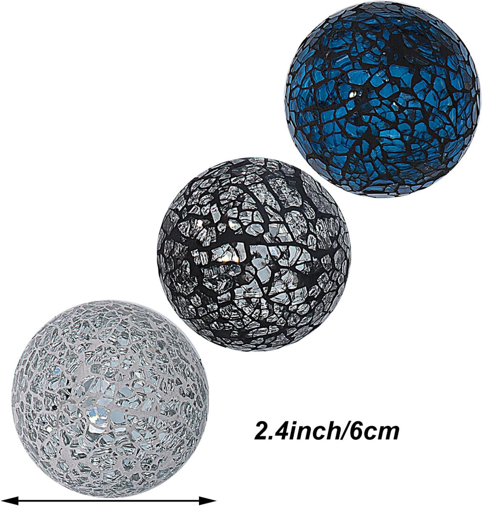 2.4 Inch Small Decorative Orbs Glass Mosaic Sphere Balls Centerpiece Glass Globe for Bowls, Vases and Dining - Set of 6