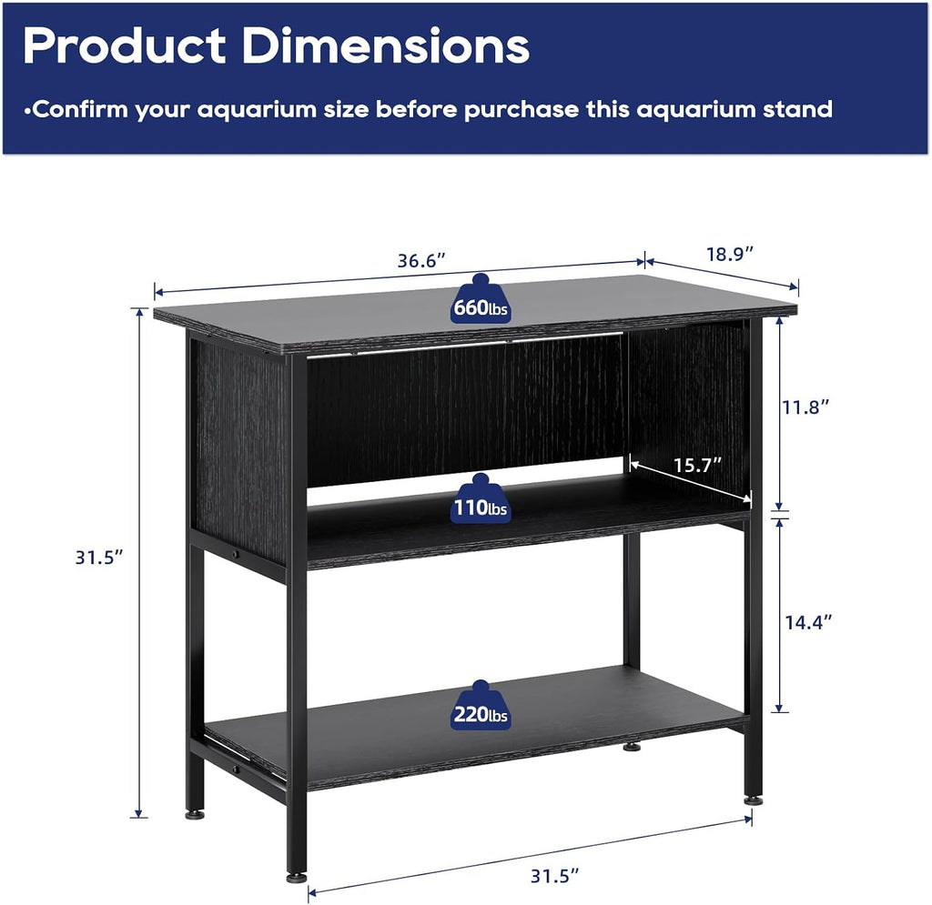 40-50 Gallon Aquarium Stand with 3-Tier Shelf, 660LBS Capacity, Black