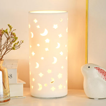 Dana White Modern Ceramic Moon Carving Table Lamp,Kids Night Ceramic Table Lamp,Φ3.54×H7.87IN,Bulb Excluded