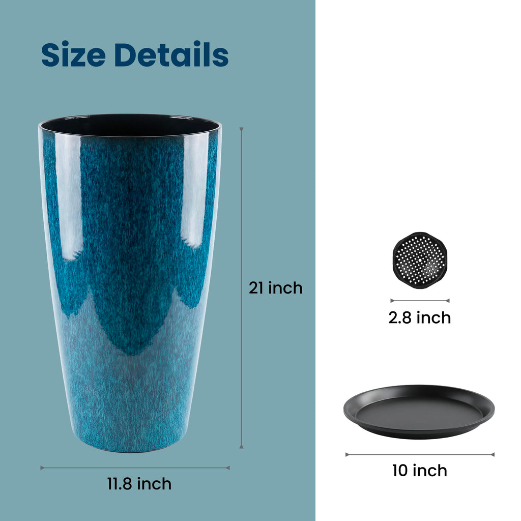 21 inch Tall Planter, Indoor Outdoor Planter Set of 2 Tall Outdoor Planters for Porch Large Planter Pot with Drainage