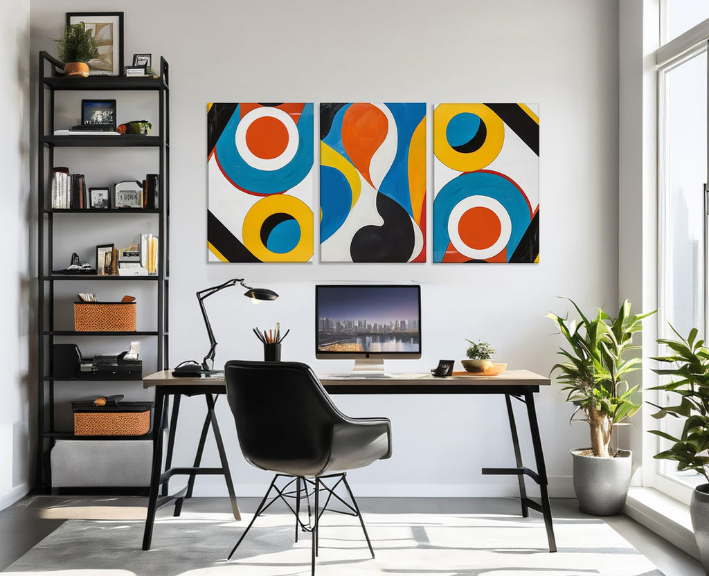 Large Abstract Wall Art 3 Piece Colorful Bauhaus Style Picture Modern Art Geometry Texture Painting Abstract Canvas