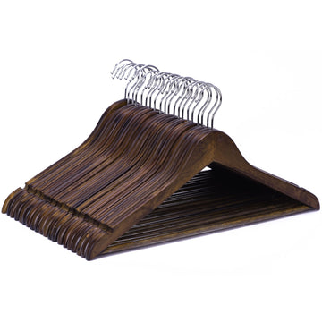 Wooden Coat Hangers, 20 Pack High Grade Wood Suit Hangers with Non Slip Pant Bar - Extra Smooth and Splinter Free