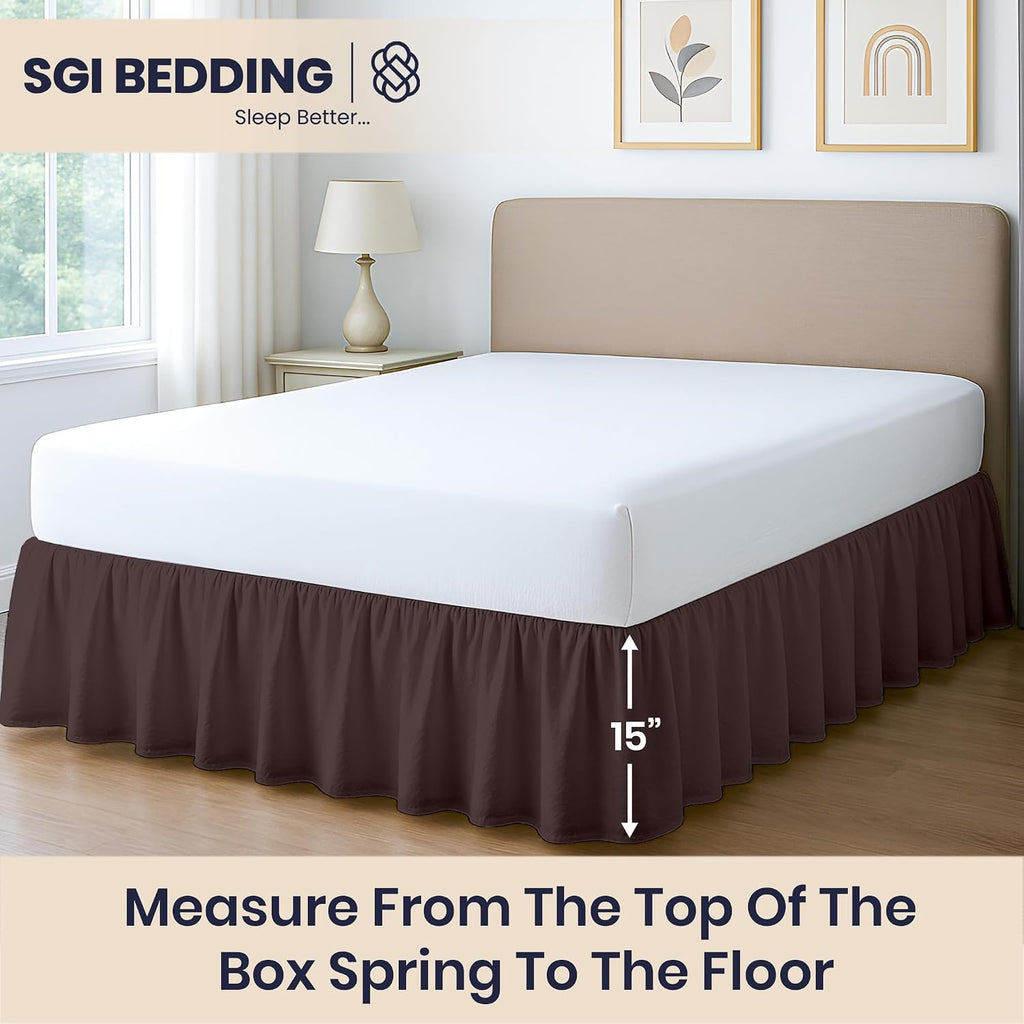 15 Inch Drop Ruffled Bed Skirt Queen Size - Classic Gathered Styling, Platform Style Dust Ruffle with Secure Fit
