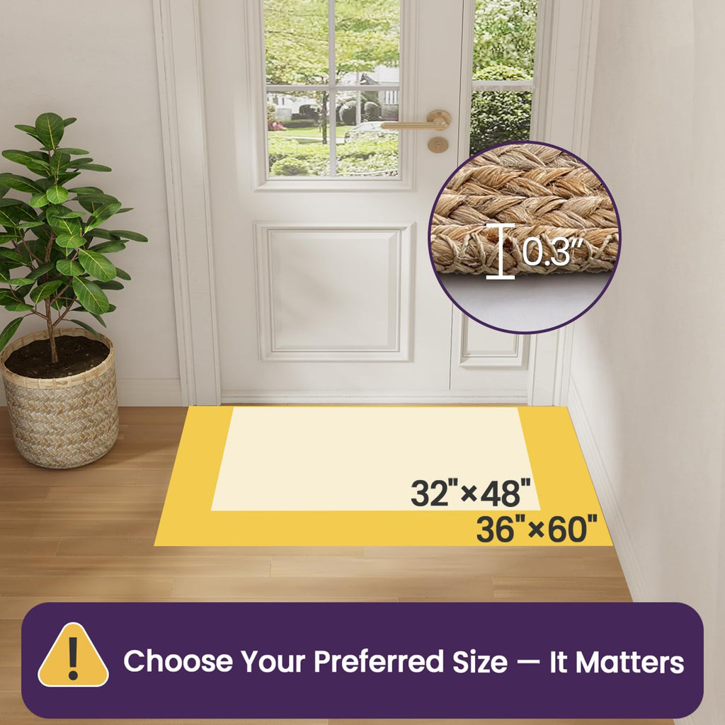 Jute Door Mat 32x48, Non Slip Doormat Indoor Entrance, Heather Tan