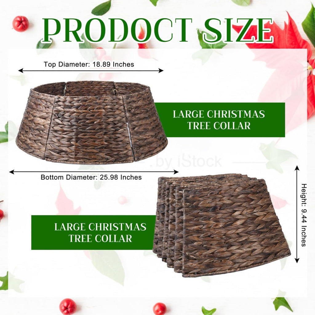 26'' Christmas Tree Collar Hand-Woven Natural Water Hyacinth Base Cover Beautiful Basket Xmas Tree Decor (Brown)