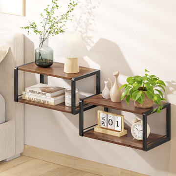 Floating Nightstand Set of 2, Wood Bedside Shelf Wall Mounted Nightstand with Heavy-Duty Frame, Floating Bedside