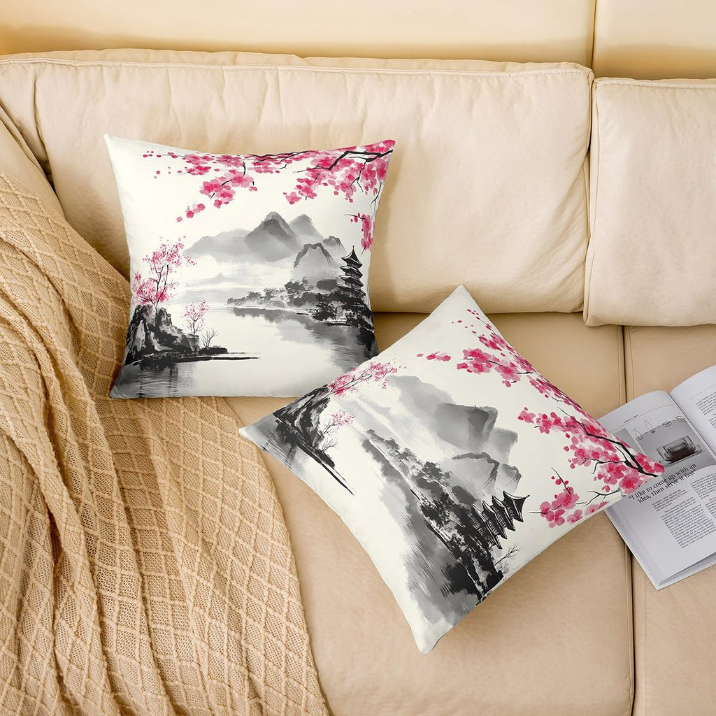 Japanese Style Throw Pillow Covers Reversible Decorative