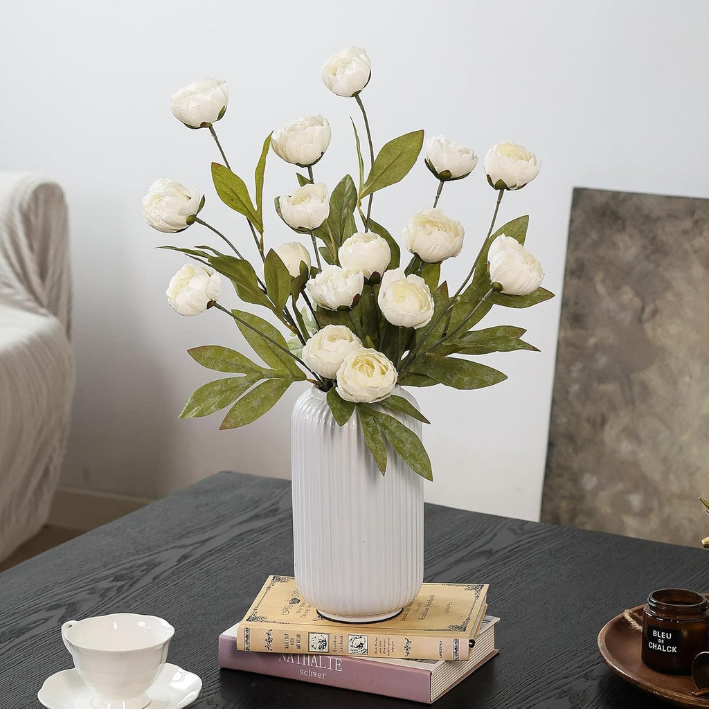 27" Faux Silk Peony Artificial Flowers Stems for Vase (Cream) - Set of 12