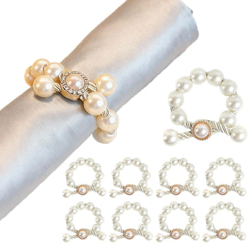 Adjustable Pearl Napkin Rings, Alternative Bow Napkin Rings, Compatible with Various Napkins, Such as - Set of 8