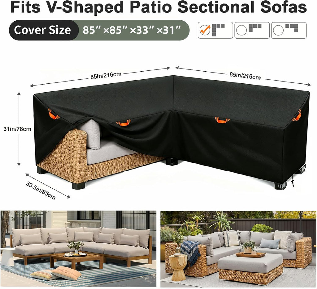 Outdoor Patio Sectional Sofa Cover Waterproof 600D,85"x 85" V-Shaped | Patio Furniture Covers Waterproof&Heavy Duty