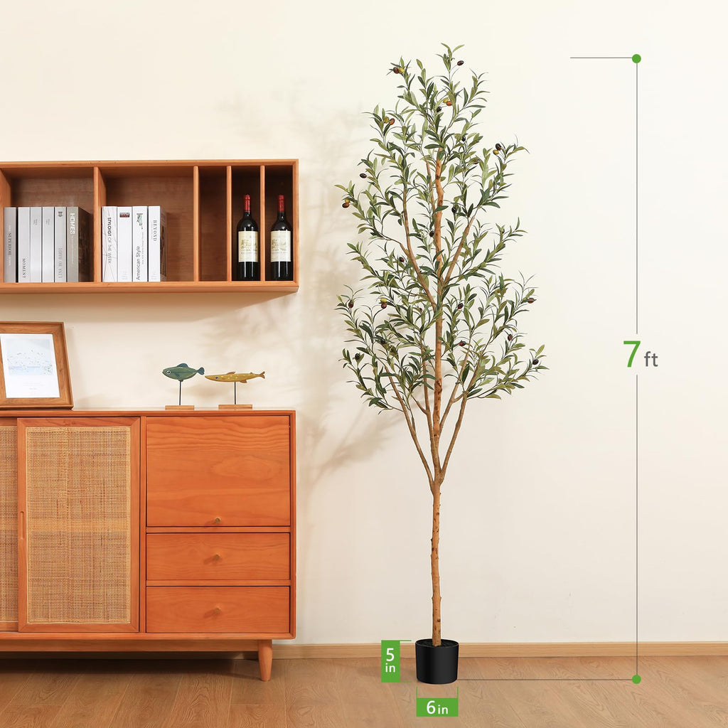 2-Pack 7FT Artificial Olive Trees, Wood Trunks & Silk Leaves