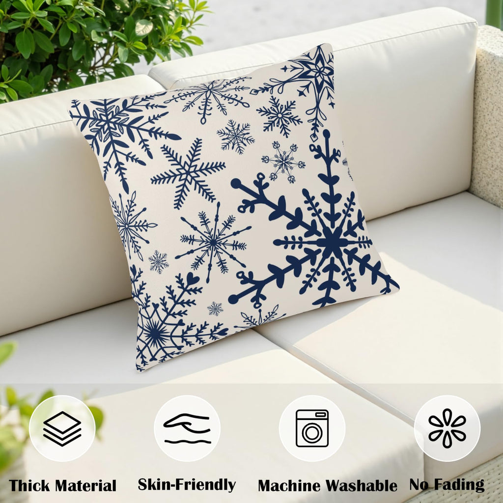 Winter Snowflake Pillow Covers 16x16 Set of 2 Christmas Home Decor
