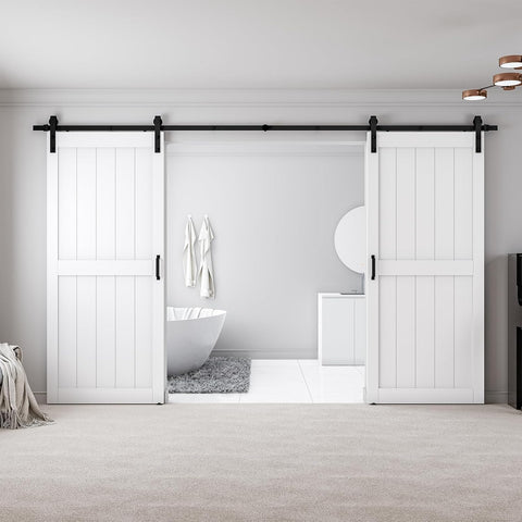72" x 96" (Double 36" x 96" Doors) Barn Door with 12FT Sliding Door Hardware Kit Included, Assemblel
