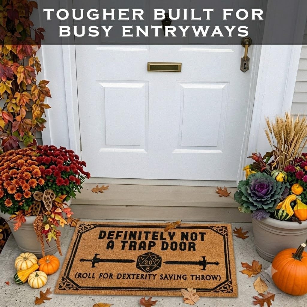 Definitely Not a Trap Door Doormat Outdoor 30x17 Inch Nerd Welcome Mat Coir | Funny Entryway Decor, Fantasy Fan Gift