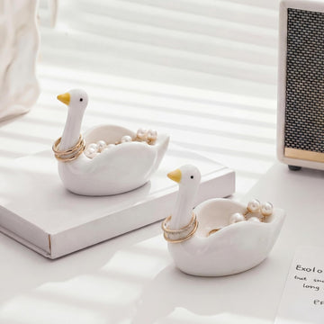 Silly Goose Jewelry Tray Trinket Dishes Ceramic Ring Holder Small Trinket Bowl Cute Decorative Silly Goose Room - Set of 2